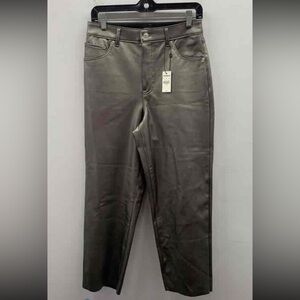 NWT Women’s Express Gray Leather Like Straight Leg High Rise Pants Size 8